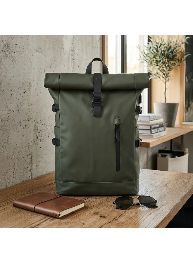 Mobcos Mobcos Travel Big Back Pack Green 8448 Mobcos Travel Big Back Pack Green 8448 Expandable Waterproof Roll-Top Laptop Backpack with USB Charging Port – Anti-Theft Travel Backpack for Men & Women, Durable Oxford Leather Material, 18L–27L Expandable Capacity, Business & Outdoor Daypack  | Best Price UAE