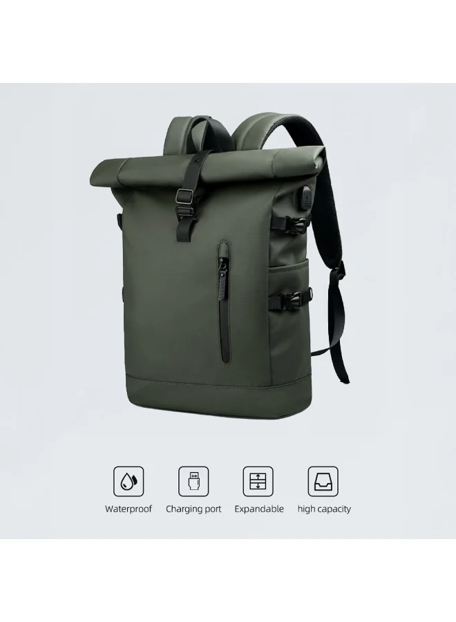 موبكوس حقيبة ظهر كبيرة للسفر من موبكوس، لون أخضر، موديل 8448، قابلة للتوسيع، مقاومة للماء، مزودة بمنفذ شحن USB، حقيبة ظهر مضادة للسرقة مناسبة للرجال والنساء، مصنوعة من قماش أكسفورد المتين، سعة قابلة للتوسيع من 18 إلى 27 لترًا، حقيبة ظهر يومية للأعمال والأنشطة الخارجية