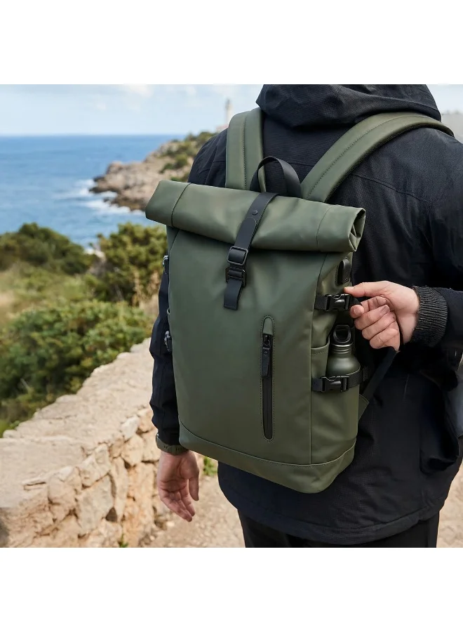 Mobcos Mobcos Travel Big Back Pack Green 8448 Mobcos Travel Big Back Pack Green 8448 Expandable Waterproof Roll-Top Laptop Backpack with USB Charging Port – Anti-Theft Travel Backpack for Men & Women, Durable Oxford Leather Material, 18L–27L Expandable Capacity, Business & Outdoor Daypack  | Best Price UAE