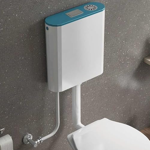 LUXART 8 LTR Dual Flush Tank – Aqua Green Polypropylene Tank For Toilet Slim Wall mounted Cistern Top Push Button Flushing Tank with Air Freshener, Complete Set - 35.5L x 11W x 38.5H CM - Image 1
