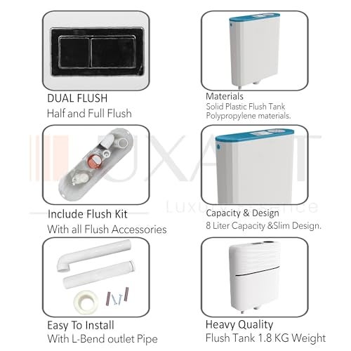 LUXART 8 LTR Dual Flush Tank – Aqua Green Polypropylene Tank For Toilet Slim Wall mounted Cistern Top Push Button Flushing Tank with Air Freshener, Complete Set - 35.5L x 11W x 38.5H CM - Image 5