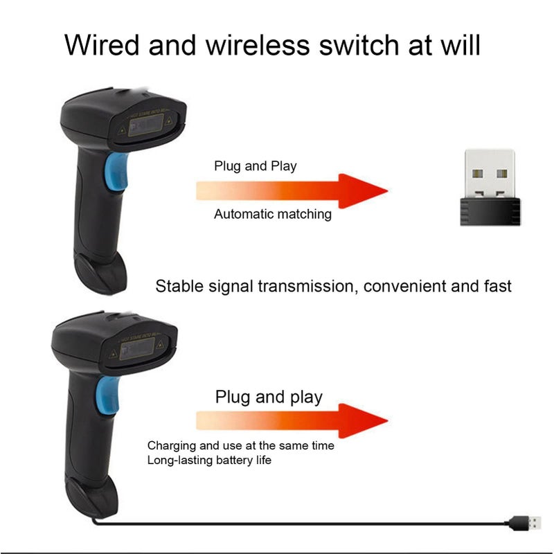 2D QR Code Scanner 2.4G Wireless Bluetooth Wired Auto and Manual Sensing Modes for Windows Android Linux OS X Smartphones Tablets PDAs Black - Image 5