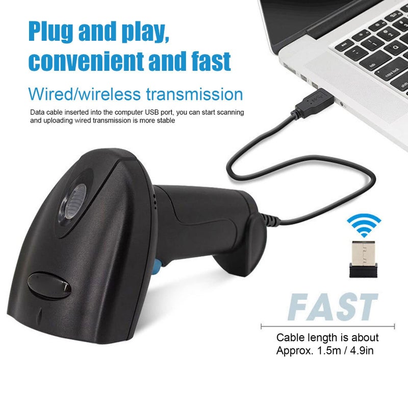 2D QR Code Scanner 2.4G Wireless Bluetooth Wired Auto and Manual Sensing Modes for Windows Android Linux OS X Smartphones Tablets PDAs Black - Image 4