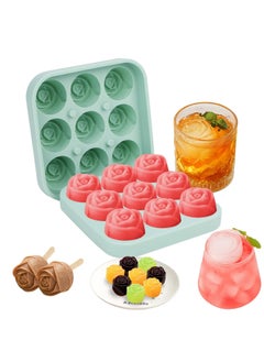 Generic ice tray 9 cavity Silicone Rose Ice Cube Mold, Ice Ball Maker with Lid, Ice Cube Container for Cooling  Juice, chocolate, jelly, ice cream  - Image 1