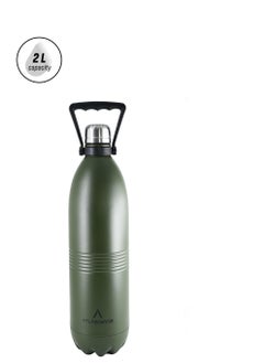 Atlasware Water Bottle with a Capacity of 2000 ml, Stainless Steel Water Bottle that keeps Cold for 130 Hours and Keeps Heat for 52 Hours, Army Green  - Image 2