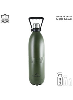 Atlasware Water Bottle with a Capacity of 2000 ml, Stainless Steel Water Bottle that keeps Cold for 130 Hours and Keeps Heat for 52 Hours, Army Green  - Image 1