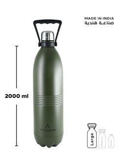 Atlasware Water Bottle with a Capacity of 2000 ml, Stainless Steel Water Bottle that keeps Cold for 130 Hours and Keeps Heat for 52 Hours, Army Green  - Image 3