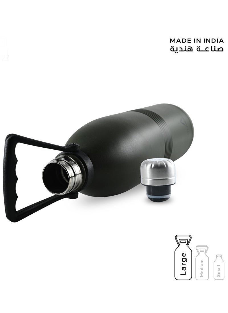 Atlasware - Water Bottle with a Capacity of 2000 ml, Stainless Steel Water Bottle that keeps Cold for 130 Hours and Keeps Heat for 52 Hours, Army Green - Image 1