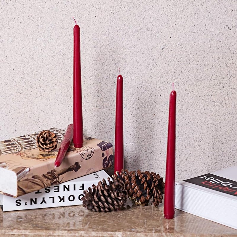 Howemon 14 Pack Dark Red Taper Candles 12 Inch Tall 3/4 Inch Thick Burn 10 Hours (Burgundy) - Image 2
