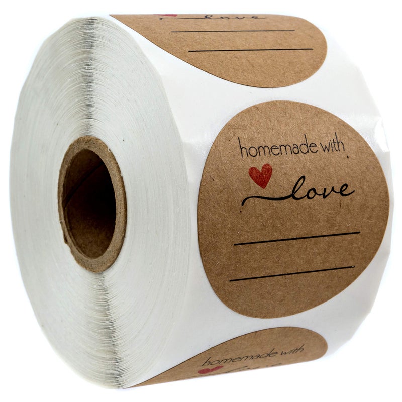 SBlabels 2" Homemade with Love Sticker with Writing Lines / 2" Round Homemade with Love Canning Label / 500 Jar Labels Roll/Made in The USA - Image 1