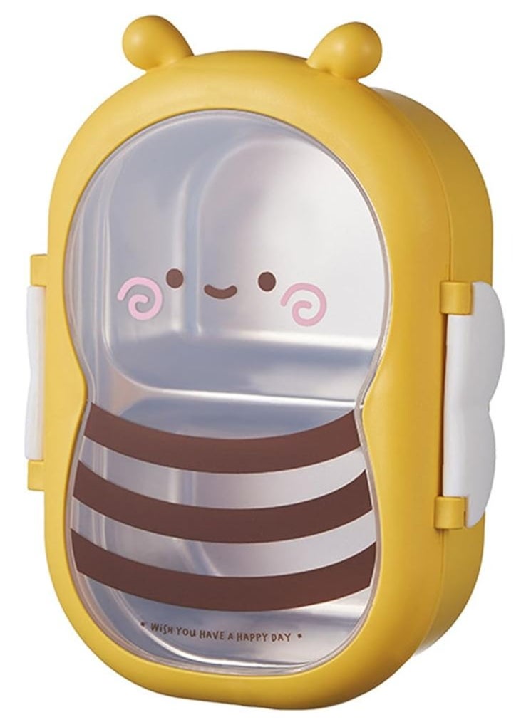 TYCOM Stainless Steel Lunch Box for Kid School Insulated Bento Lunch Box 2 Compartment Divided Lunch Containers with Lids Leakproof BFA Free Dishwasher Safe Bee Yellow.  - Image 1