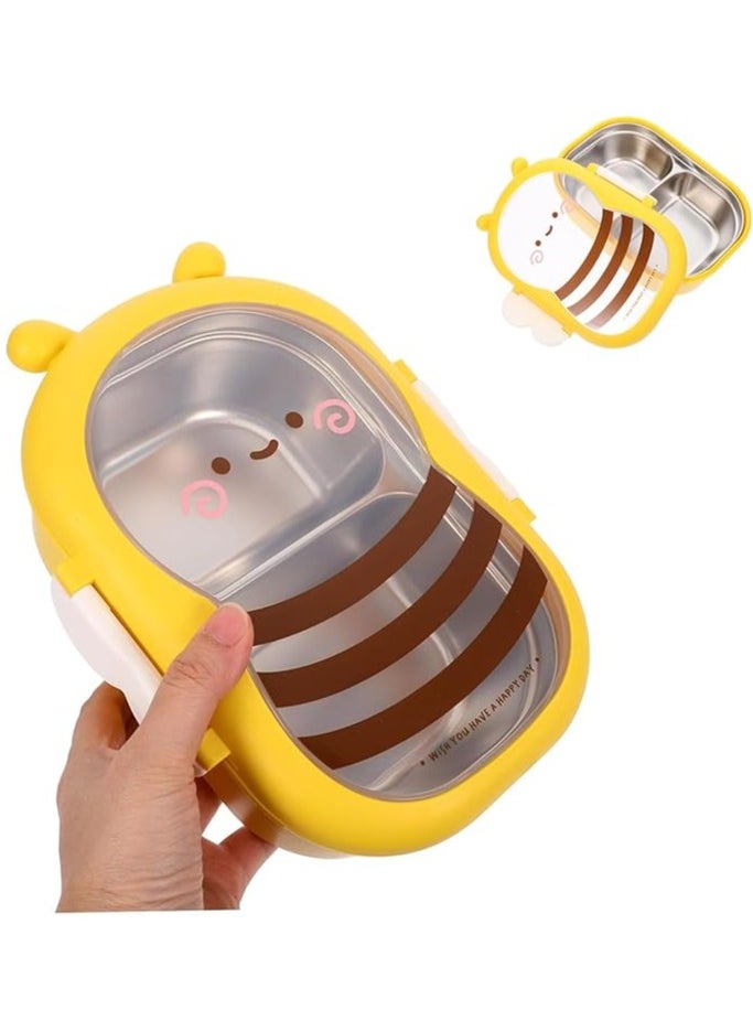 TYCOM Stainless Steel Lunch Box for Kid School Insulated Bento Lunch Box 2 Compartment Divided Lunch Containers with Lids Leakproof BFA Free Dishwasher Safe Bee Yellow.  - Image 2