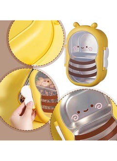 TYCOM Stainless Steel Lunch Box for Kid School Insulated Bento Lunch Box 2 Compartment Divided Lunch Containers with Lids Leakproof BFA Free Dishwasher Safe Bee Yellow.  - Image 5