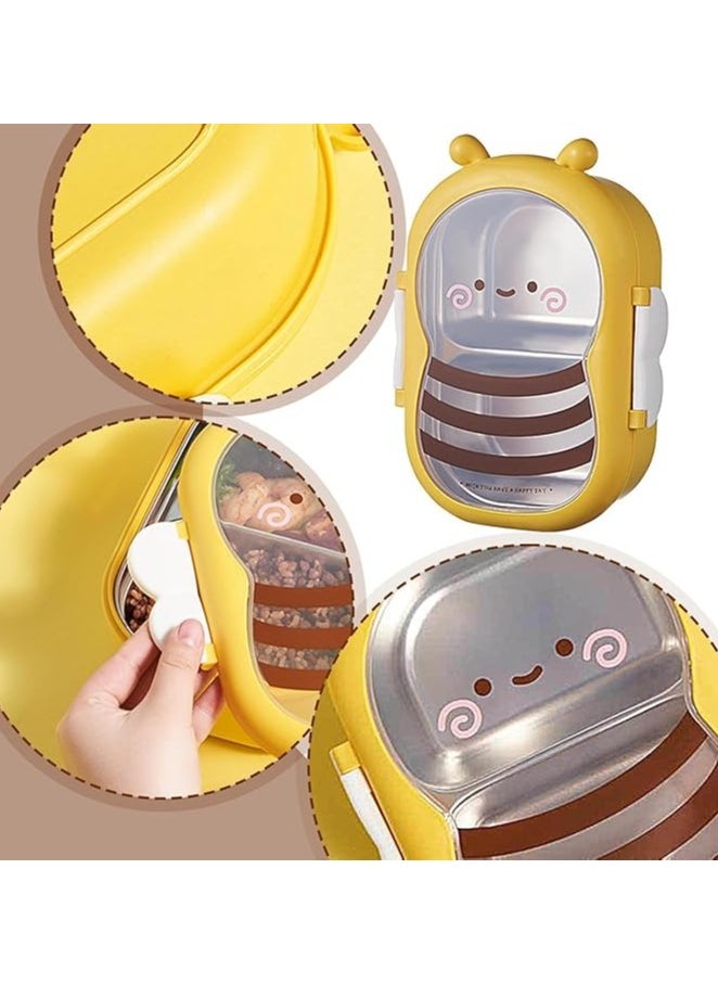 TYCOM Stainless Steel Lunch Box for Kid School Insulated Bento Lunch Box 2 Compartment Divided Lunch Containers with Lids Leakproof BFA Free Dishwasher Safe Bee Yellow.  - Image 5