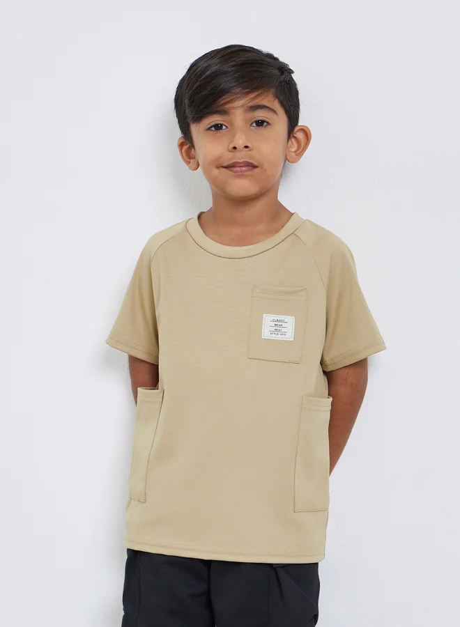 Take Two Take Two Solid Round Neck T-Shirt with Patch Pocket