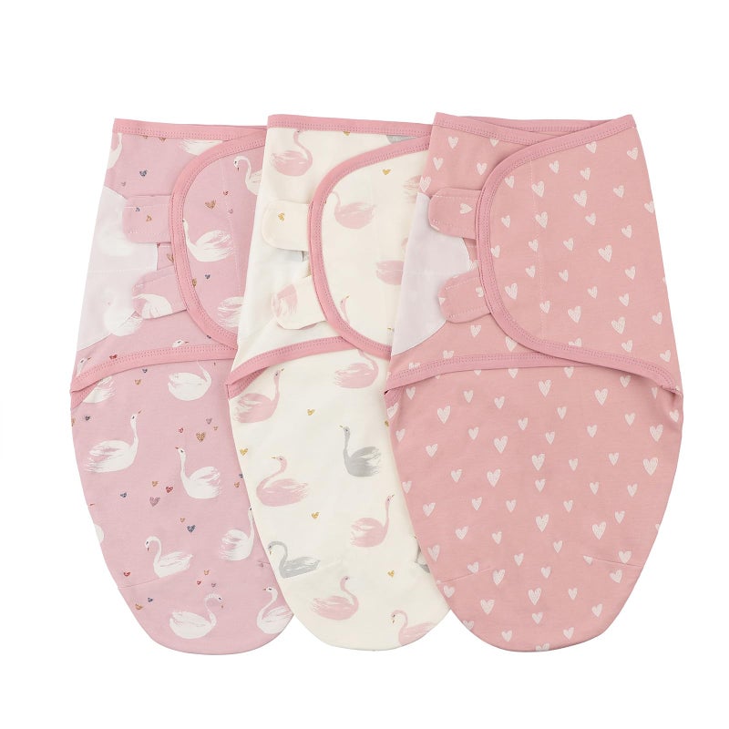 insular Baby Swaddle Wrap Swaddle Blanket for Newborn and Infant Adjustable Swaddling Set for Boy and Girl Soft Cotton Baby Sleep Sack 3 Pack Pink Swan Small03Month - Image 2