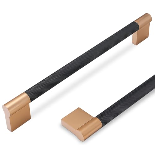 POVEFONK 10 Pack 712 Inch 192mm Black and Champagne Copper Cabinet Handles Knurled Pulls for Kitchen Drawers and Cabinets Hardware - Image 1