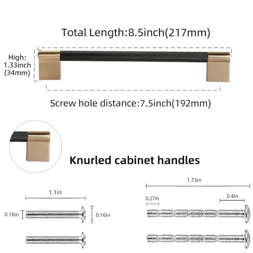 POVEFONK 10 Pack 712 Inch 192mm Black and Champagne Copper Cabinet Handles Knurled Pulls for Kitchen Drawers and Cabinets Hardware - Image 3