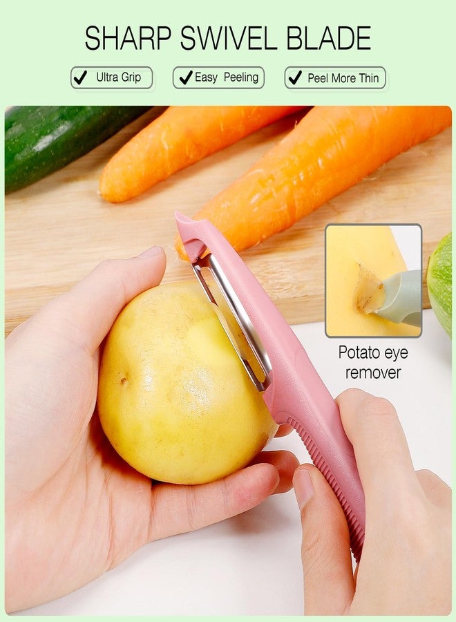 Senbowe Upgrade Potato Peeler for Kitchen, 6PCS Stainless Steel Vegetable Peeler, I and Y Veggie Food Peeler for Apple Fruit Carrot Zucchini Cucumber,Good Grip Makes Peeling Very Easy (Pink) - Image 4