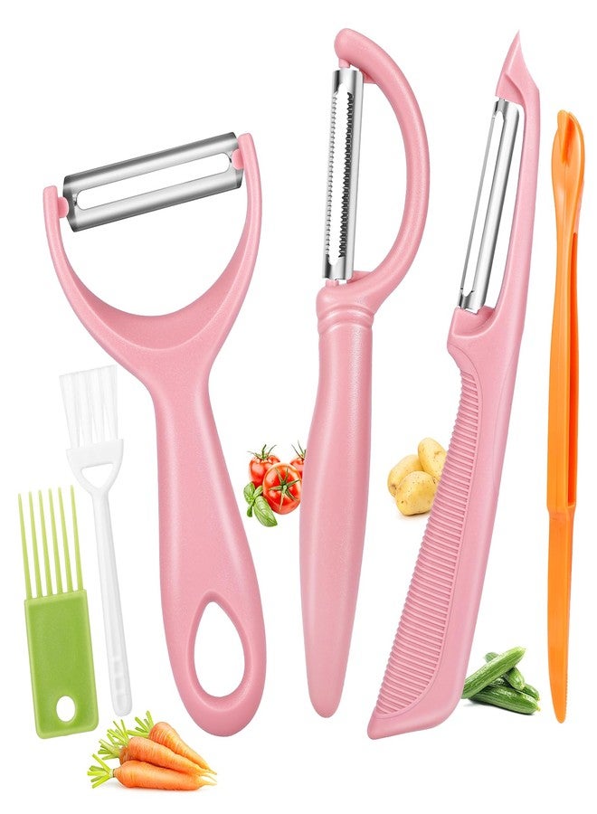 Senbowe Upgrade Potato Peeler for Kitchen, 6PCS Stainless Steel Vegetable Peeler, I and Y Veggie Food Peeler for Apple Fruit Carrot Zucchini Cucumber,Good Grip Makes Peeling Very Easy (Pink) - Image 1