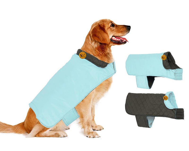 Sage Square Winter Coat, Reversible Warm Dog Jacket, Waterproof & Windproof Cold Weather Coat, Stylish & Cozy (Sky Blue) (Large - 26 Inches) - Image 1