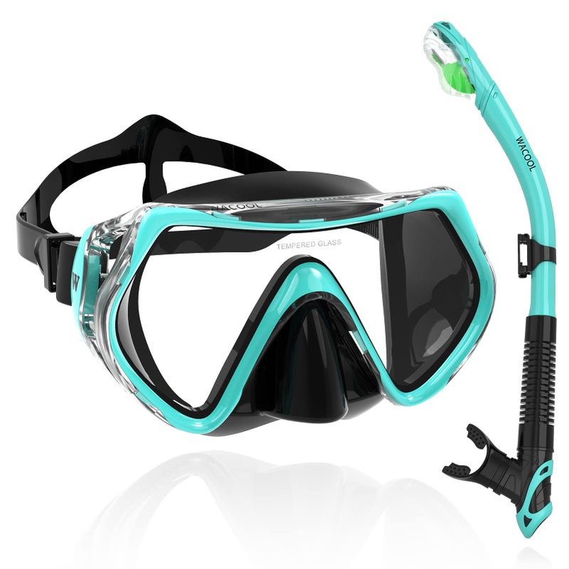 WACOOL Professional Snorkeling Snorkel Diving Scuba Package Set with Anti-Fog Coated Glass Purge Valve and Anti-Splash Silicon Mouth Piece for Men Women (Kids,Malachite Green) - Image 1
