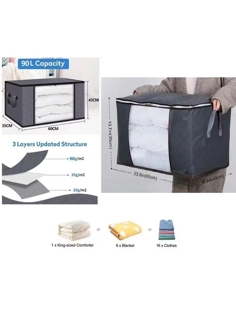 20 20 Planet CARE EVERYDAY Large Storage Bags, Clothes Storage Bins Foldable Closet Organizers Storage Containers with Durable Handles Thick Fabric for Blanket Comforter Clothing Bedding 60×43×35 cm (Pack of 3)  - Image 2