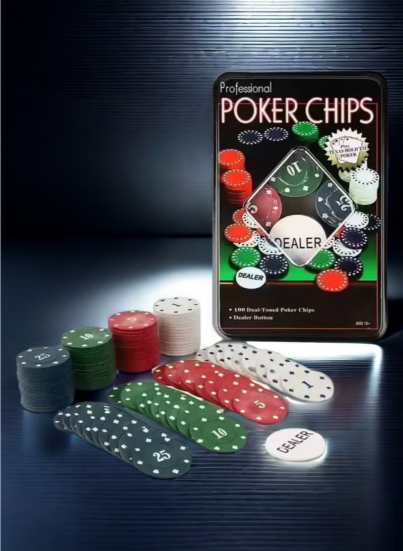 PROFESSIONAL 100pcs Poker Chip Set Card Gaming Perfect for Gifts, Family Games, Birthday Parties - Image 1