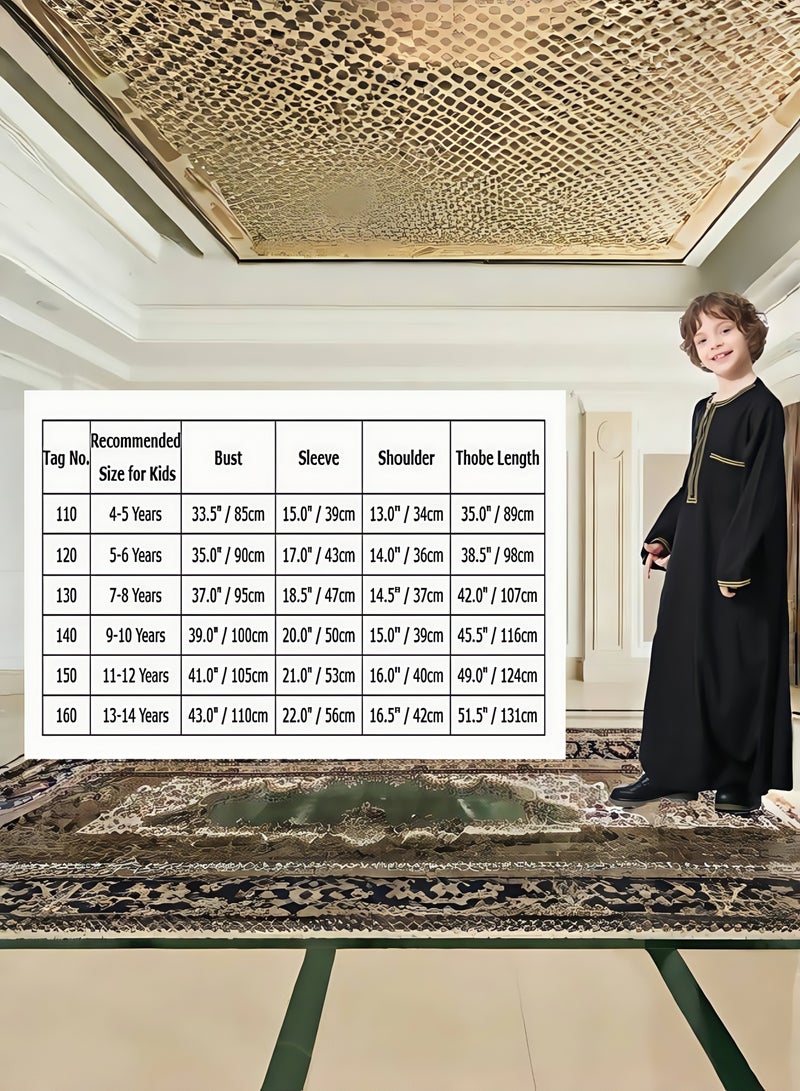 هانيميدو ثوب عربي للأطفال - ثوب مسلم طويل الأكمام للأولاد - ملابس إسلامية للأطفال  - Image 5