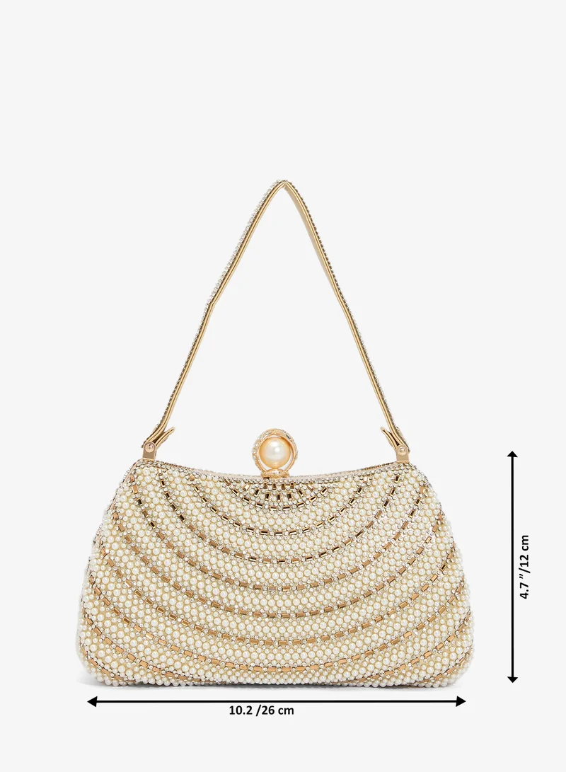 Khizana  Gold Embellished Pearl Detailed Top Handle Clutch for Women | Best Price UAE
