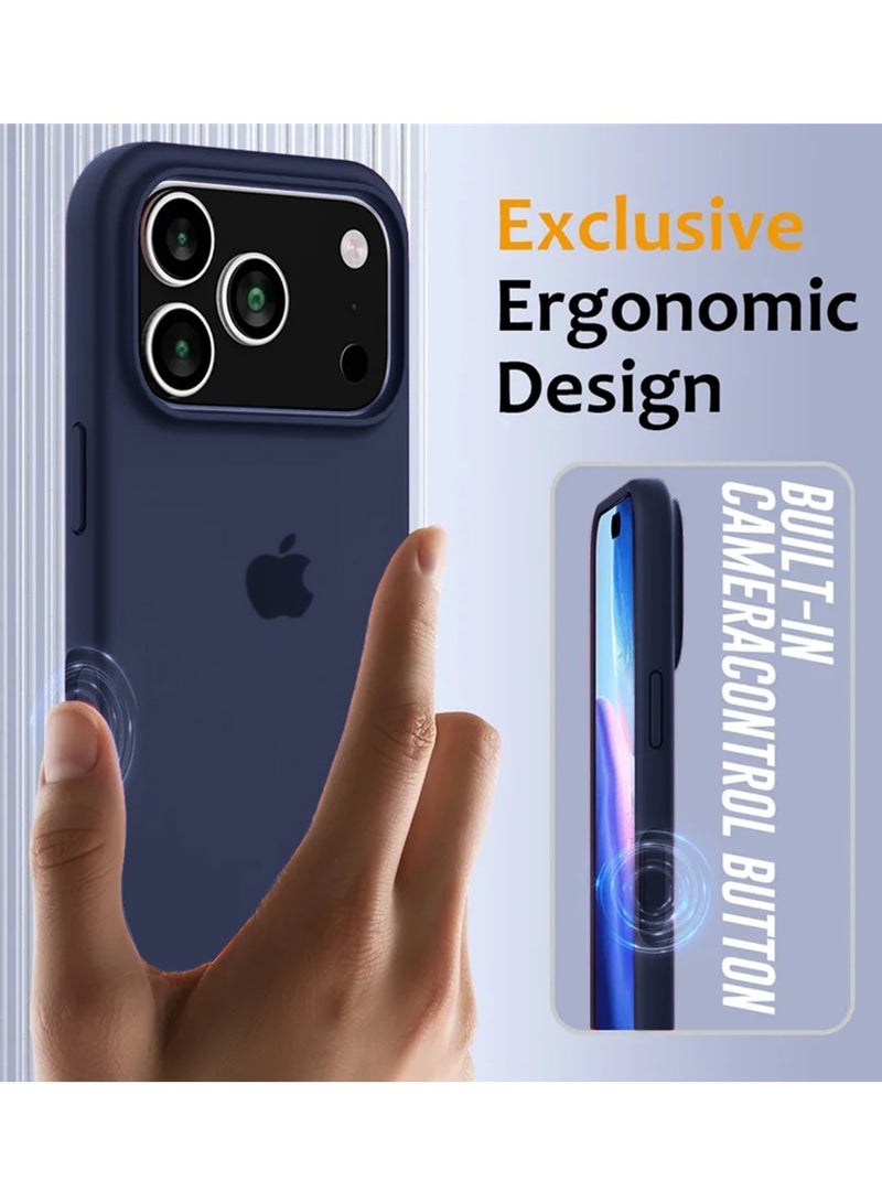 دبليو تيك جراب أبل آيفون 17 برو 5G 2025 الفاخر من نوع سيليكون السائل بجودة متميزة (MCRPSN) - الأزرق العاصف - Image 4