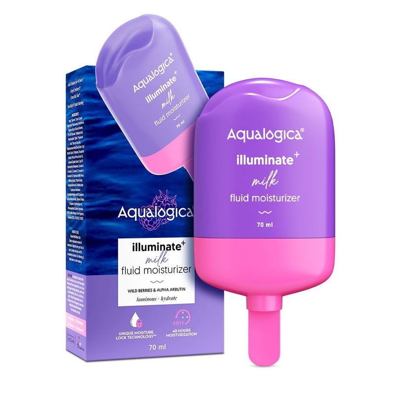 Aqualogica Aqualogica Illuminate  Milk Fluid Moisturizer With Wild Berries  Alpha ArbutinLightweight MilkLike TextureEvens Skin Tone48Hr Deep Moisturization I For Oily To Combination SkinNon Sticky70 Ml - Image 1