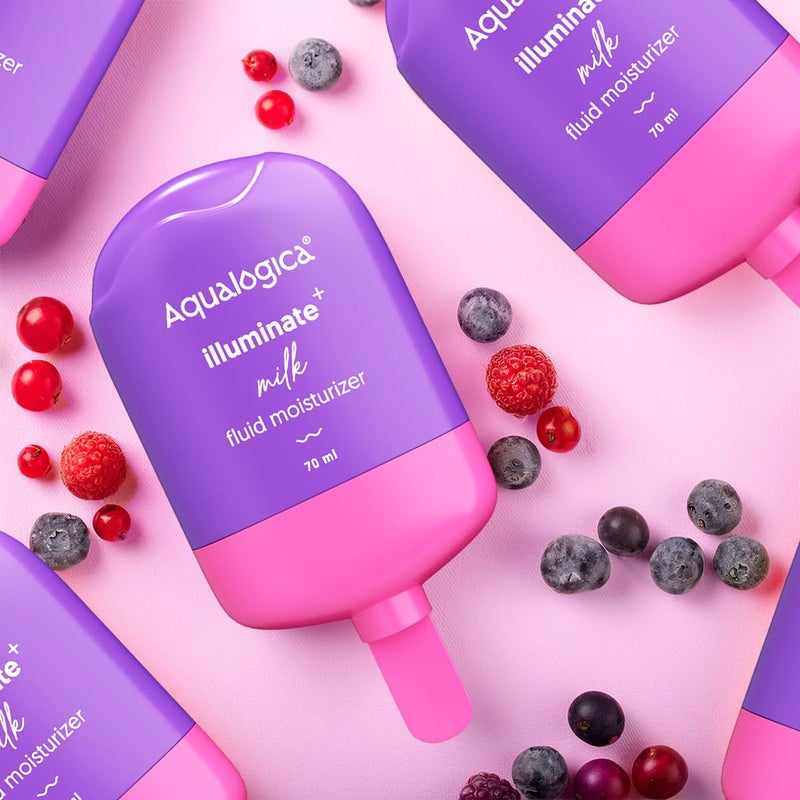 Aqualogica Aqualogica Illuminate  Milk Fluid Moisturizer With Wild Berries  Alpha ArbutinLightweight MilkLike TextureEvens Skin Tone48Hr Deep Moisturization I For Oily To Combination SkinNon Sticky70 Ml - Image 2