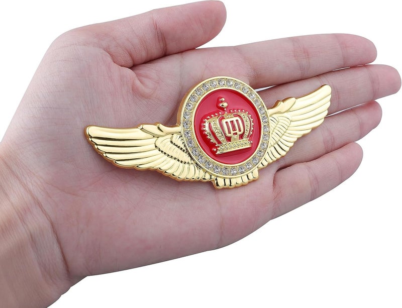 OAN Winged King Crown Emblem Sticker for All Cars, Bikes, Metal (Gold with Red) Size: 11cm x 4.5cm x 2mm - Image 4