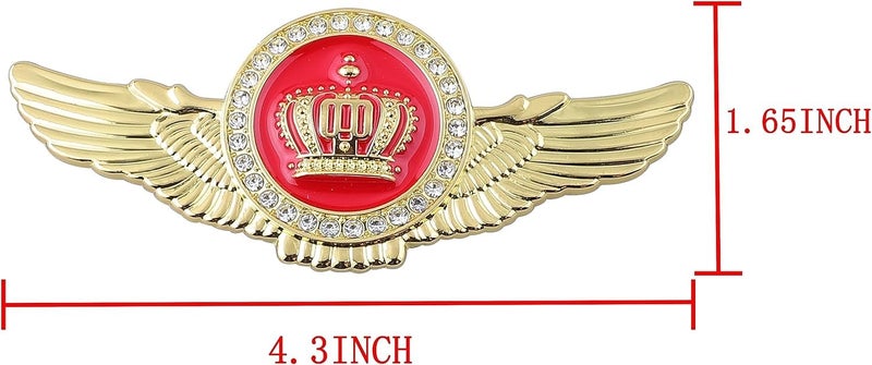 OAN Winged King Crown Emblem Sticker for All Cars, Bikes, Metal (Gold with Red) Size: 11cm x 4.5cm x 2mm - Image 3