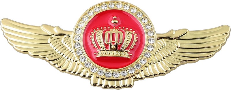 OAN Winged King Crown Emblem Sticker for All Cars, Bikes, Metal (Gold with Red) Size: 11cm x 4.5cm x 2mm - Image 1
