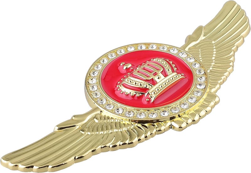 OAN Winged King Crown Emblem Sticker for All Cars, Bikes, Metal (Gold with Red) Size: 11cm x 4.5cm x 2mm - Image 2