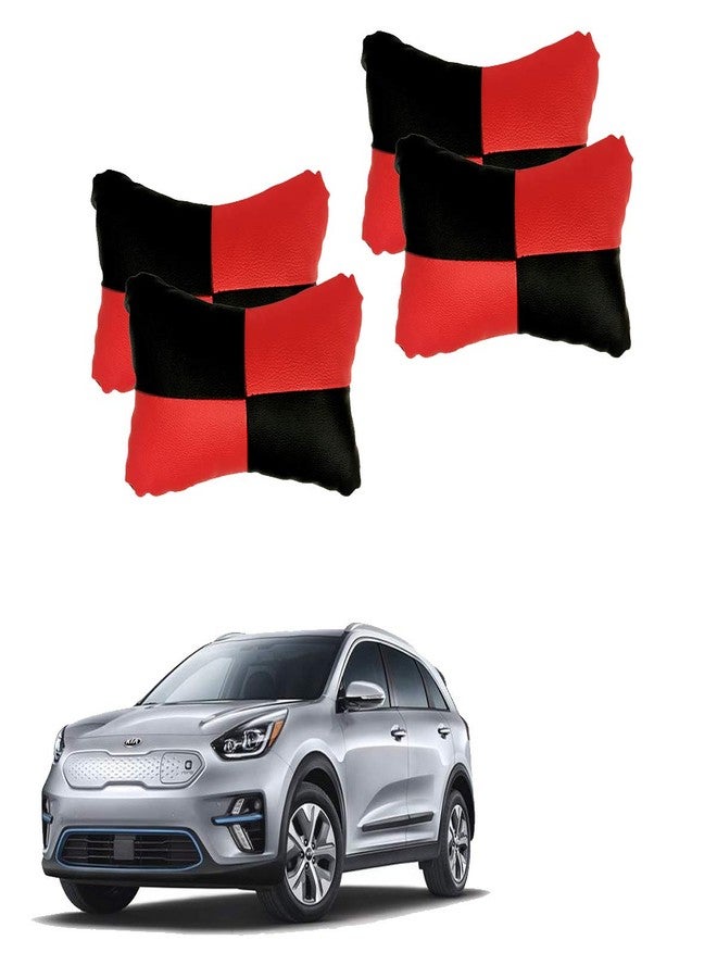 PulGos Red Check Design Car Neck Rest Cushion with Adjustable Straps (Pair of 2)_761 - Image 1