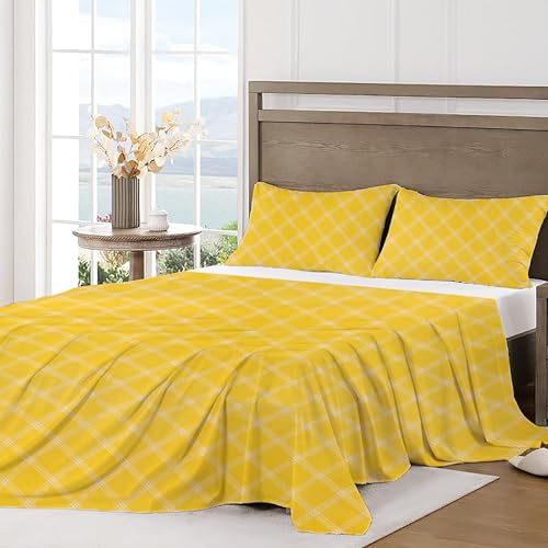 RD TREND Bedsheet for Double Bed 90 x 100 Inches, Glace Cotton Double Bedsheet with 2 Pillow Covers 18 x 28 Inches (Lines-Yellow) - Image 1