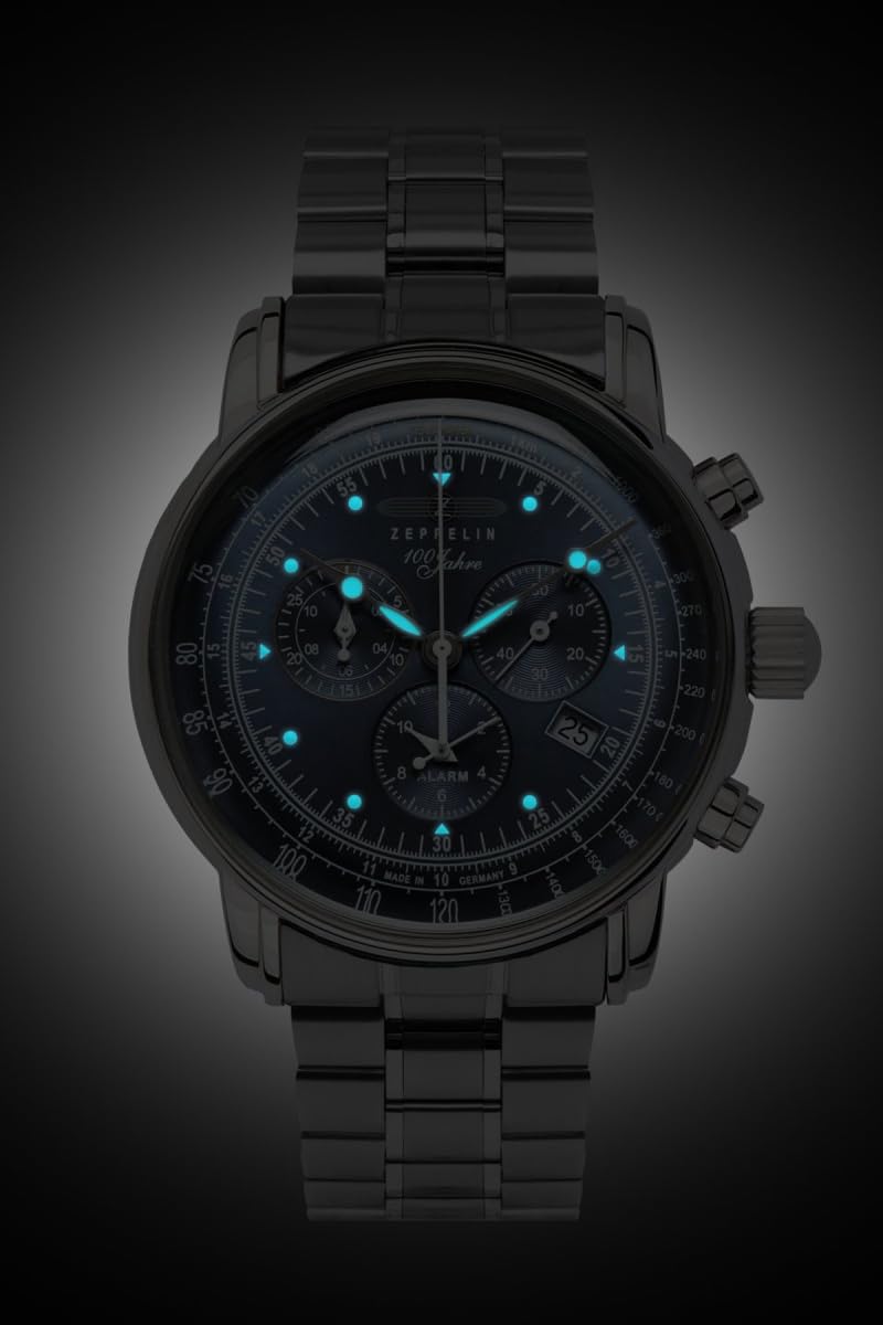 Zeppelin 100 Jahre Men's Luxury Watch, Stainless Steel Case, Quartz Movement, Stainless Steel Strap, 50M Water Resistant Timepiece, Blue Dial, 2 Years Warranty - 7680MB3 - Image 3