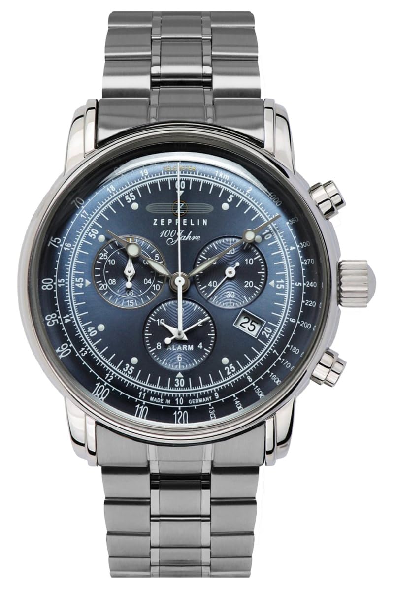 Zeppelin 100 Jahre Men's Luxury Watch, Stainless Steel Case, Quartz Movement, Stainless Steel Strap, 50M Water Resistant Timepiece, Blue Dial, 2 Years Warranty - 7680MB3 - Image 1