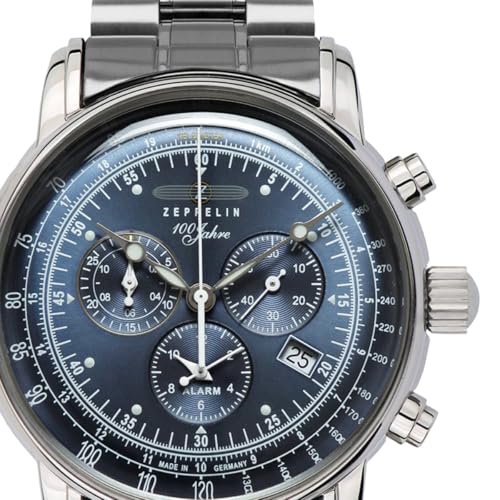 Zeppelin 100 Jahre Men's Luxury Watch, Stainless Steel Case, Quartz Movement, Stainless Steel Strap, 50M Water Resistant Timepiece, Blue Dial, 2 Years Warranty - 7680MB3 - Image 2