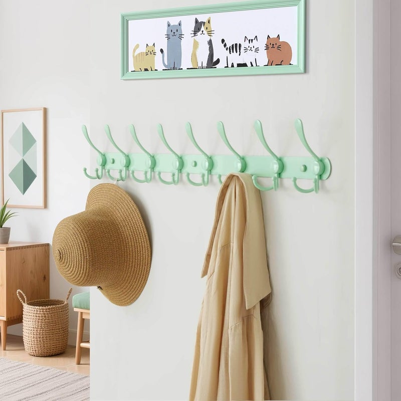 Dseap Gulf mainstream practical design Coat Rack Wall Mount - 29.5” Long 8-Tri-Hooks Heavy Duty Coat Hanger Rail Wall Hooks for Hanging Coats Hats Clothing Clothes Purse Mudroom Entryway, Green Practical experience crafted - Image 3
