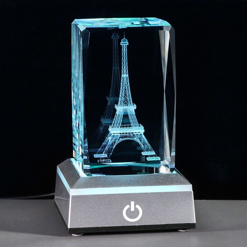Movdyka 3D Crystal Eiffel Tower Figurine Paris Gifts for Women Laser Etched Eiffel Tower Ornaments Statue with LED Base Paris Themed Bedroom Office Decor Gifts for Women on Christmas Birthday