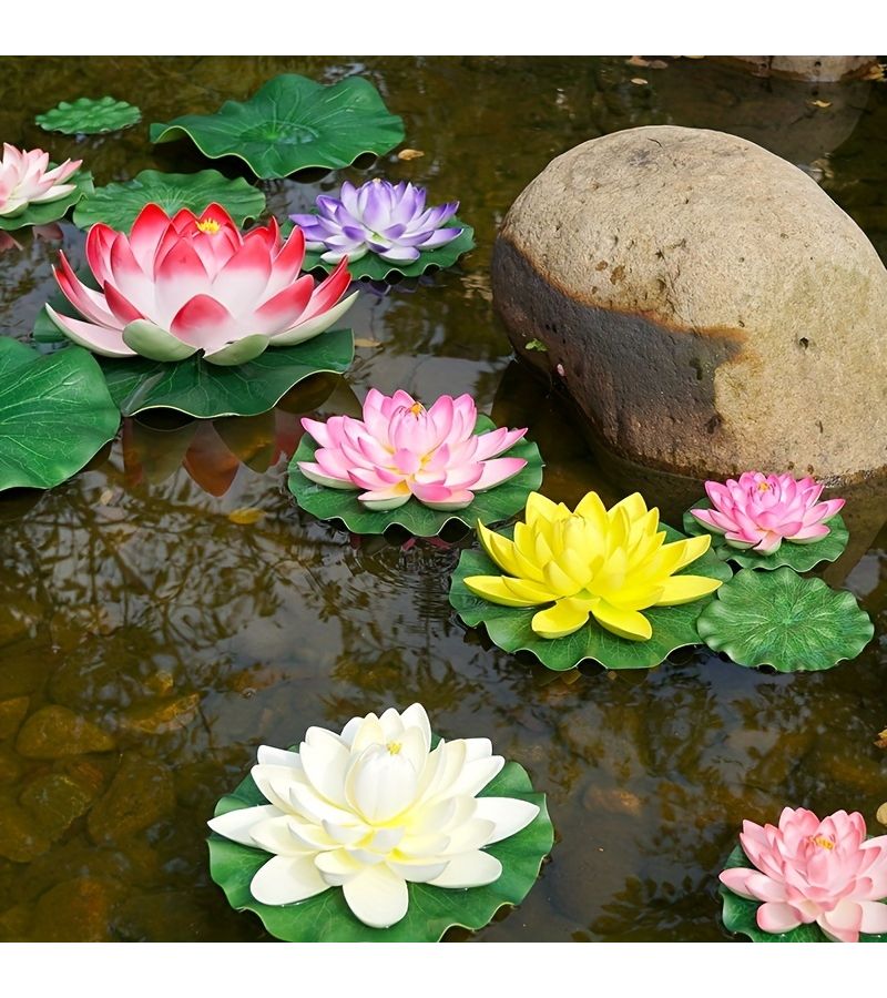 Glamorous Pink Artificial Lotus Blossoms Floating Water Lily for Aquarium Garden Decor - Image 3