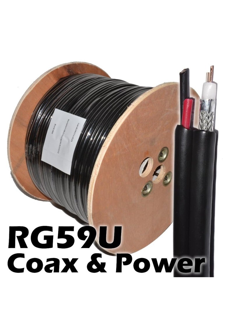 رول كابل كاميرات مراقبة 100 متر من – RG59 مع سلكي طاقة – كوكسيال CCA/CCS – أسود - Image 2