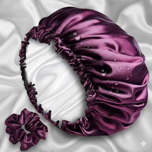 RIXTEC Luxury Satin Silk Hair Bonnet Cap for Sleeping with Satin Scrunchie | For Women & Girls | For Curly & All Hair Types - Wine - Image 5