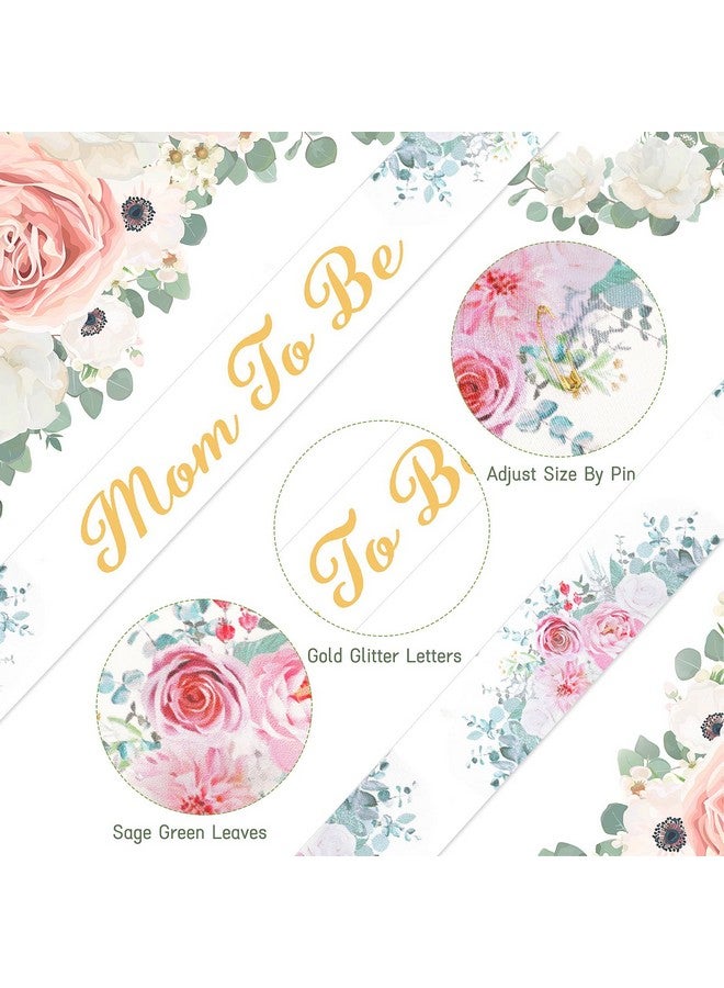 Mtlee 4 Pieces Eucalyptus Leaves Mom To Be Sash Neutral Sage Green Crown Kit Include Gold Glitter Letters Sash Mom To Be & Dad To Be Corsage And Headband Keepsake Decoration (Flower Style) - Image 4