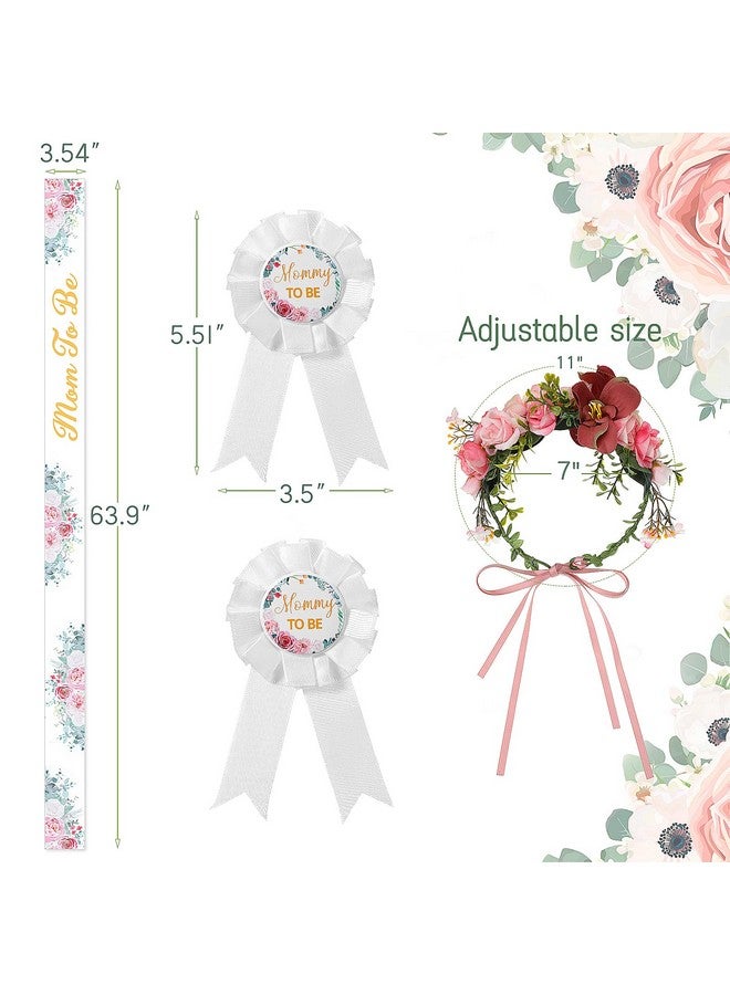 Mtlee 4 Pieces Eucalyptus Leaves Mom To Be Sash Neutral Sage Green Crown Kit Include Gold Glitter Letters Sash Mom To Be & Dad To Be Corsage And Headband Keepsake Decoration (Flower Style) - Image 3