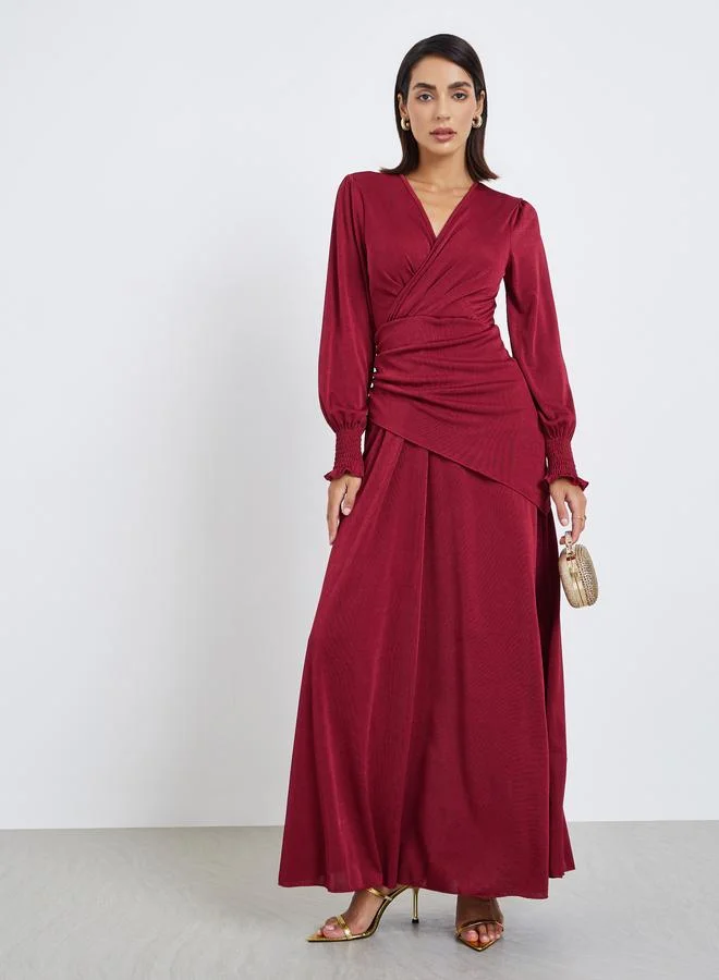 ستايلي فستان سهرة طويل بخصر مطوي أنيق